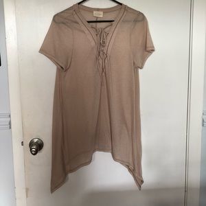 Tan Tunic Lace Up Top